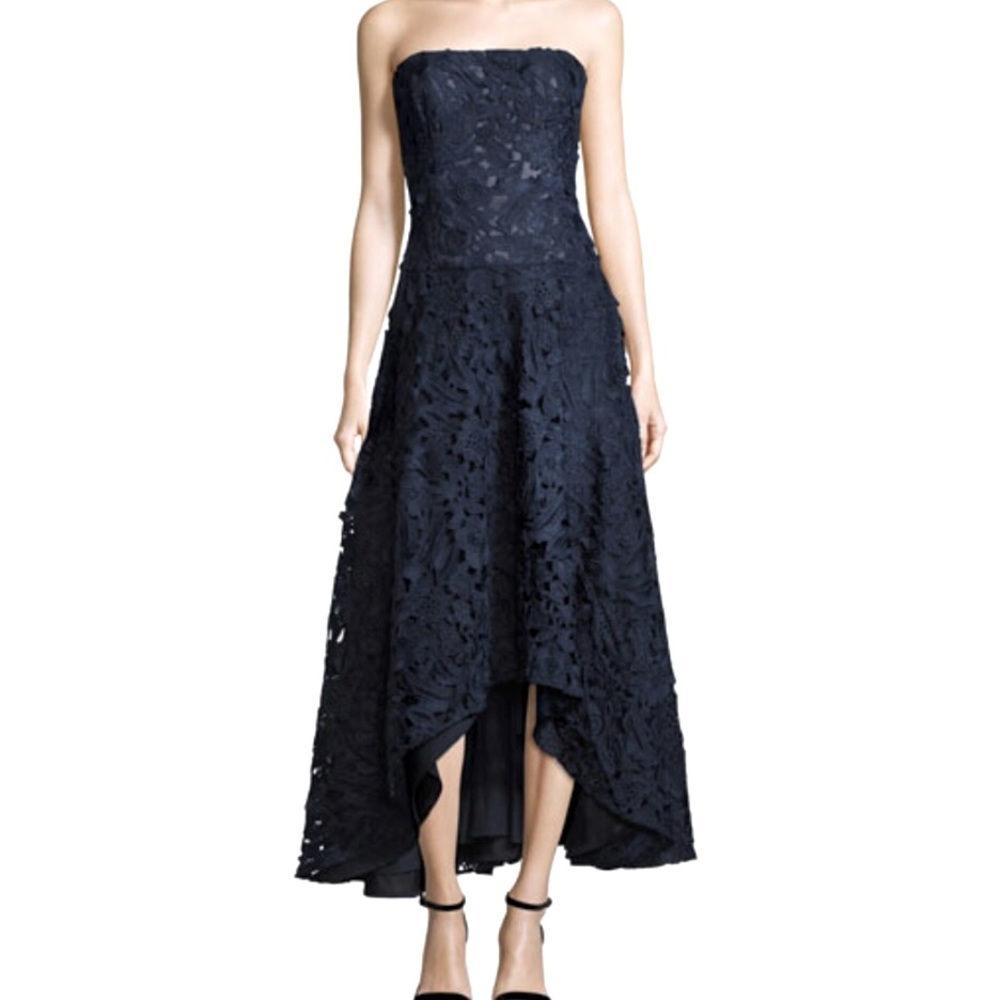 Shoshanna Bates Floral Lace Hi-Low Gown Navy Size 8